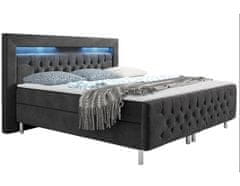 Veneti Boxspringová manželská posteľ s LED osvetlením 160x200 DELBIN - šedá + topper ZDARMA
