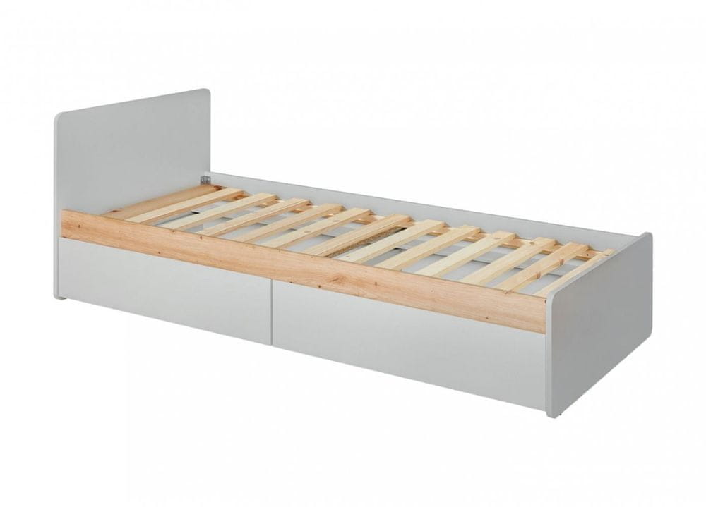 Veneti Detská posteľ s úložným priestorom RENI - 90x200, perlovo šedá / dub artisan