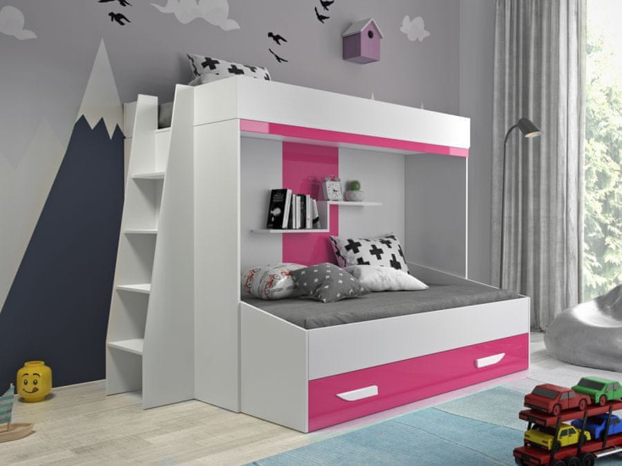 Veneti Poschodová posteľ s úložným priestorom Lada - biela/ružová