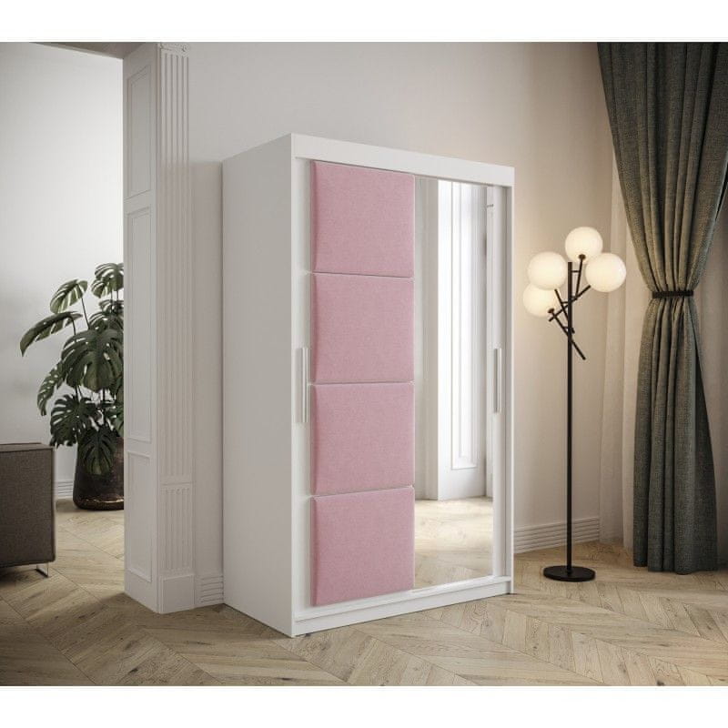 Veneti Šatníková skriňa s posuvnými dverami 120 cm TALIA - biela / ružová
