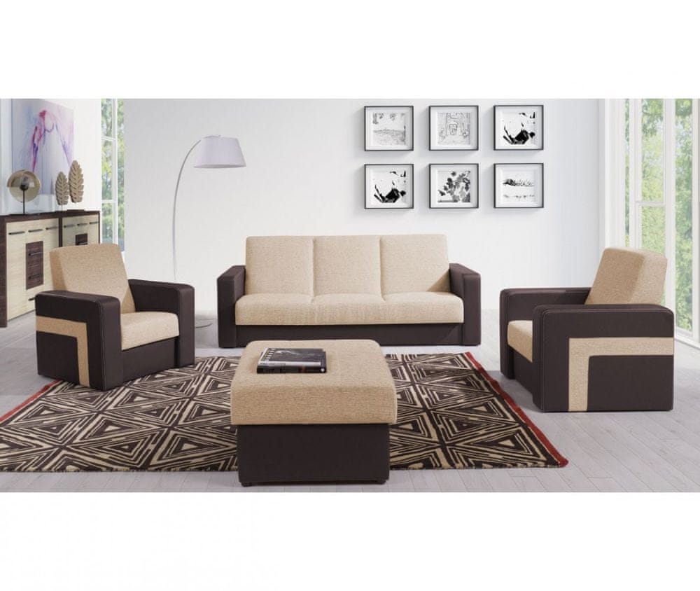 Veneti Zostava nábytku do obývacej izby BURBANK - hnedá ekokoža / béžová