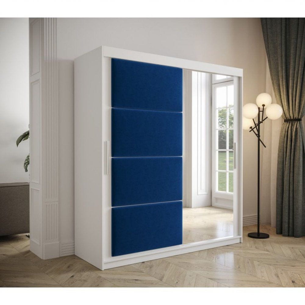 Veneti Šatníková skriňa s posuvnými dverami 180 cm TALIA - biela / modrá