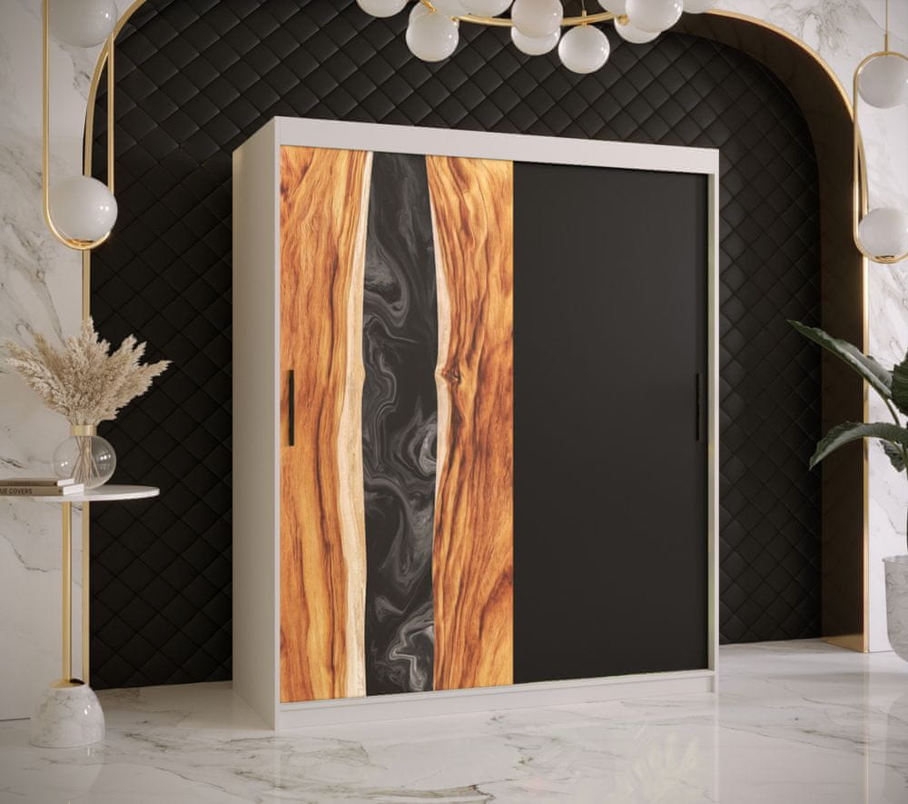 Veneti Šatníková skriňa s posuvnými dverami STACY 1 - šírka 150 cm, biela / čierna