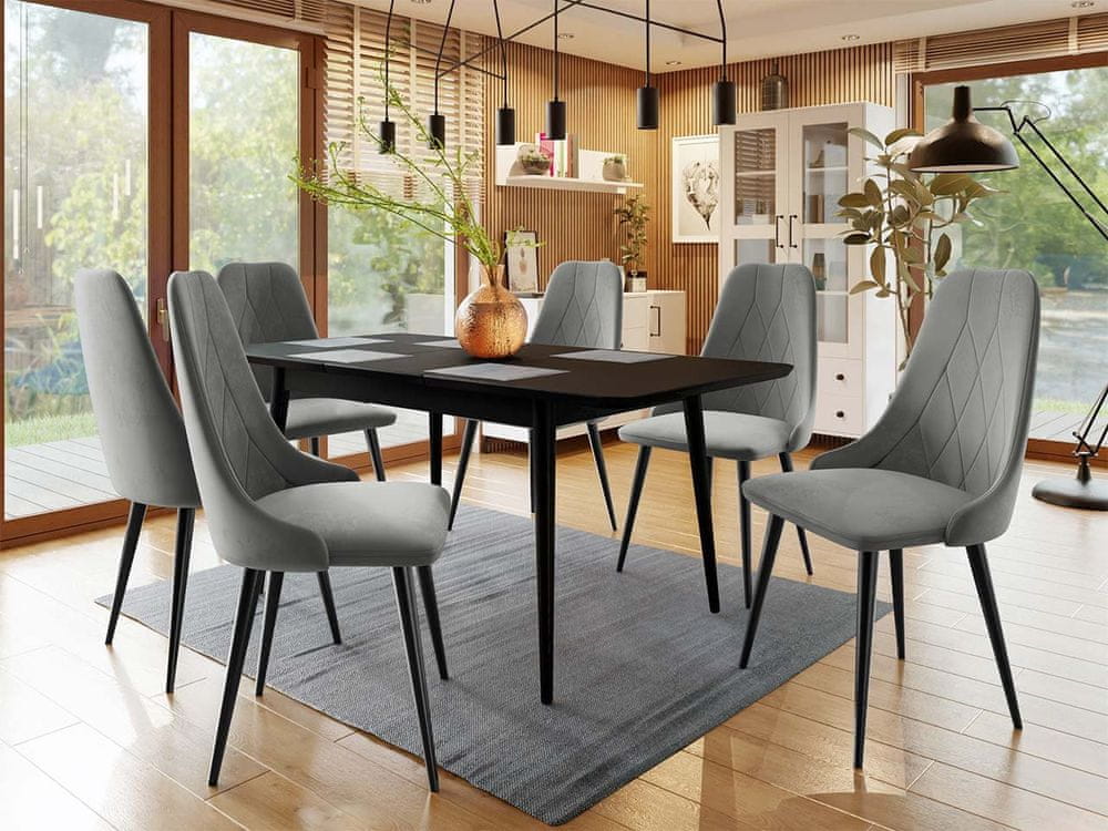 Veneti Rozkladací jedálenský stôl so stoličkami OLMIO 2 - čierny / šedý