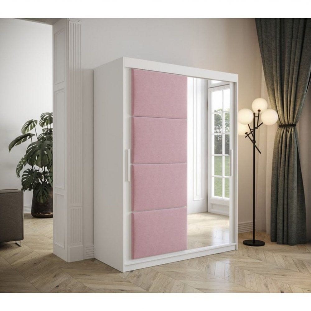 Veneti Šatníková skriňa s posuvnými dverami 150 cm TALIA - biela / ružová