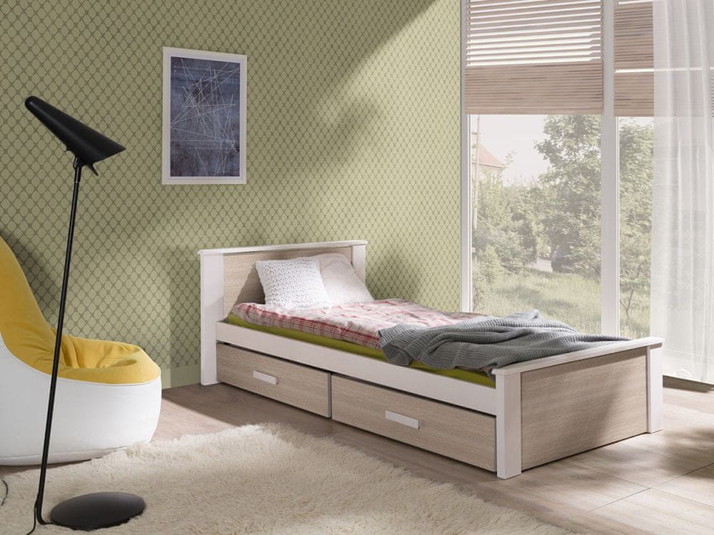 Veneti Detská posteľ s úložným priestorom 80x180 POLCH - biela / dub sonoma
