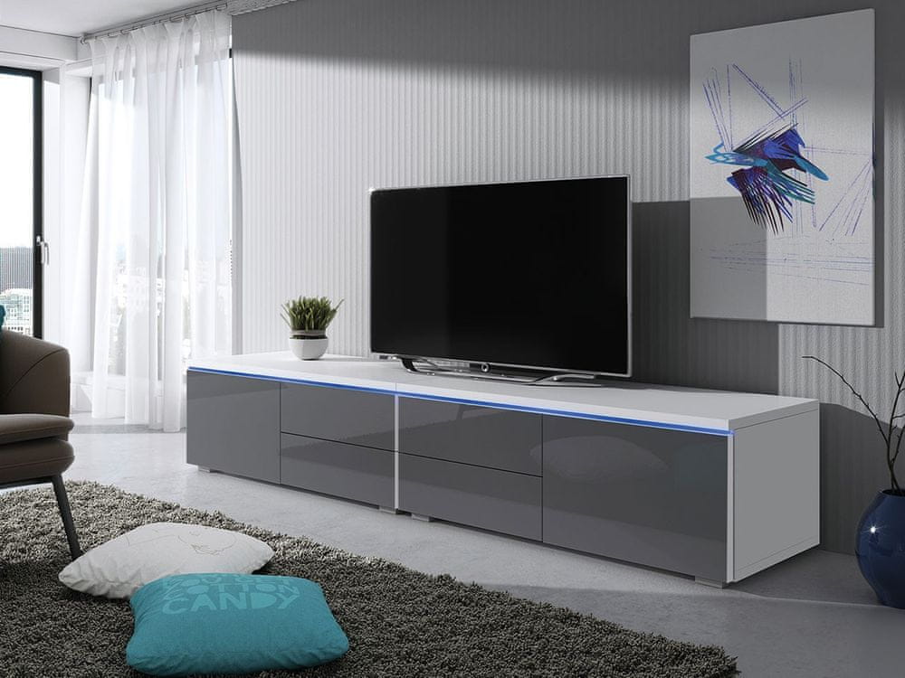 Veneti Televízny stolík s LED osvetlením FERNS D 11 - biely / lesklý šedý