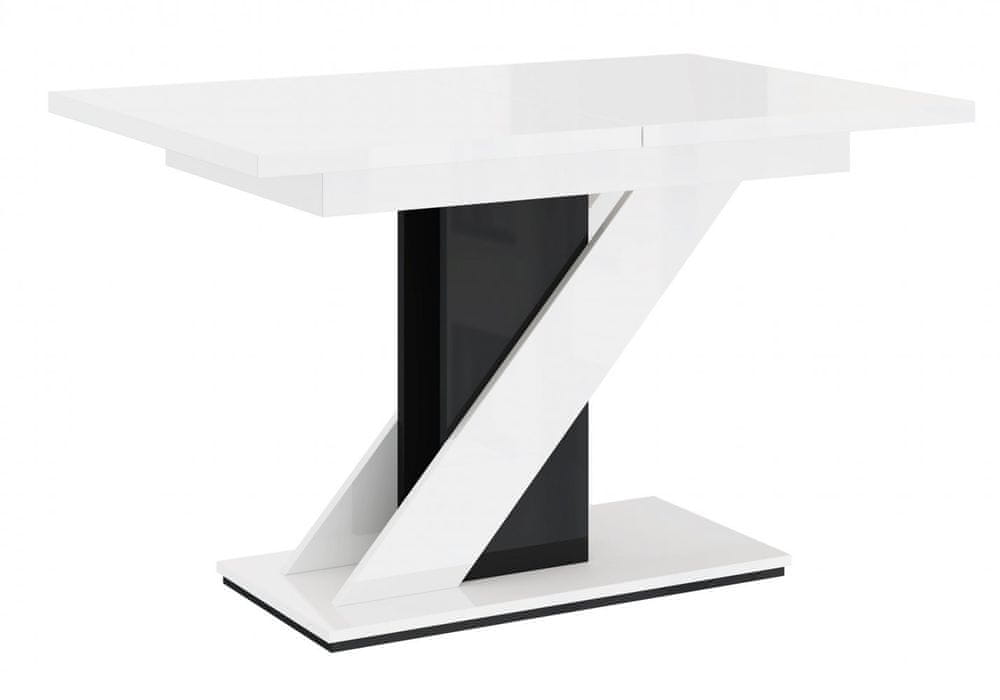 Veneti Rozkladací jedálenský stôl KUIARA - biela lesklá / čierna lesklá