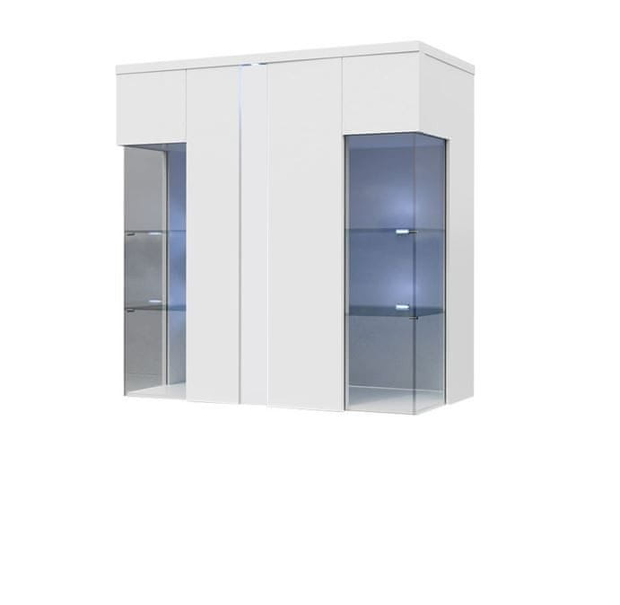 Veneti Závesná vitrína s LED osvetlením BYNTRY 4 - biela / lesklá biela