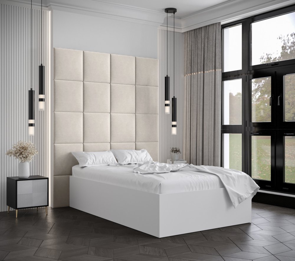 Veneti Jednolôžko s čalúnenými panelmi MIA 3 - 120x200, biele, béžové panely