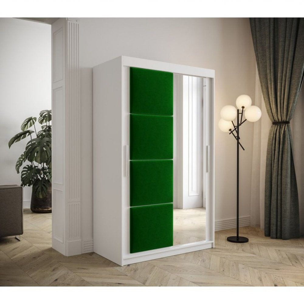 Veneti Šatníková skriňa s posuvnými dverami 120 cm TALIA - biela / zelená