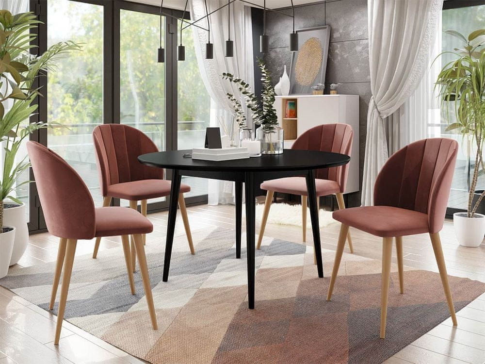 Veneti Jedálenský stôl 120 cm so 4 stoličkami NOWEN 1 - čierny / prírodné drevo / ružový