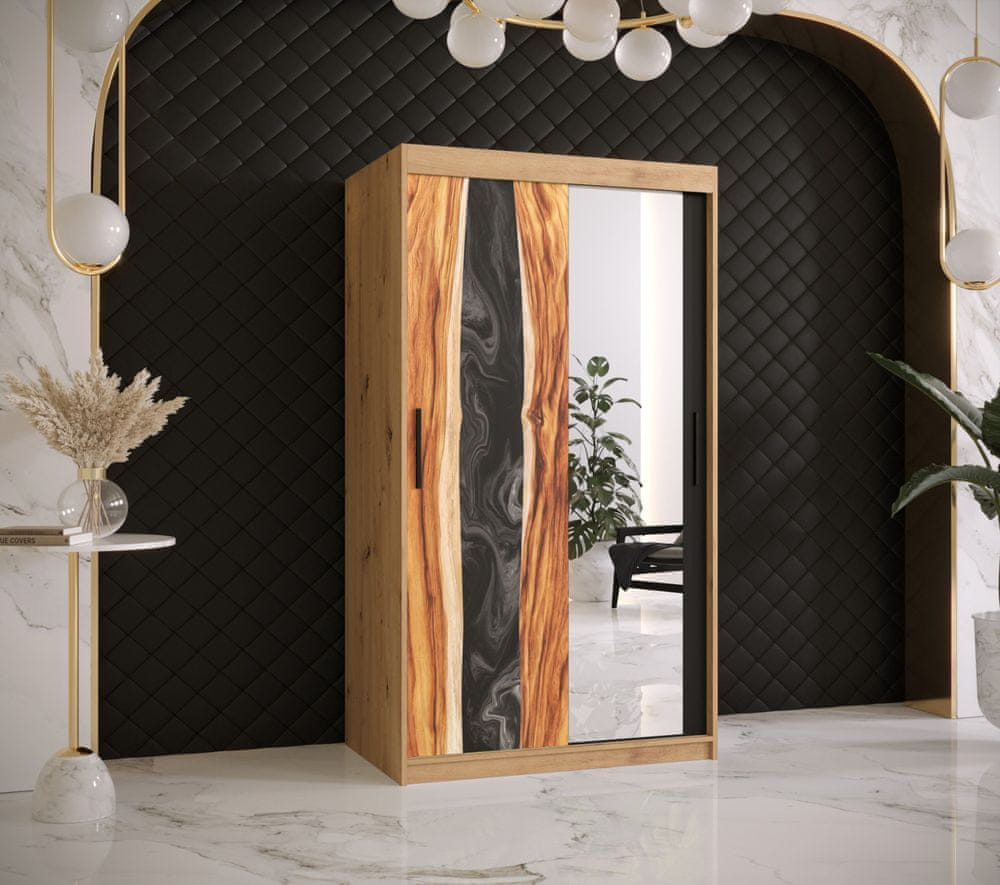 Veneti Šatníková skriňa s posuvnými dverami STACY 3 - šírka 100 cm, dub artisan