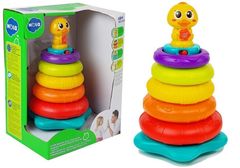 Lean-toys Pyramída s obručami Interaktívne svietiace herné kolieska Farebné káčatko