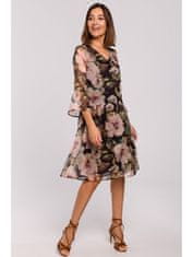 Style Stylove Dámske kvetované šaty Iseulon S214 čierna a ružová L