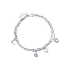 JwL Luxury Pearls Dvojitý strieborný náramok s príveskami a pravou perlou JL0802