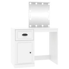 Vidaxl Toaletný stolík s LED biely 90x50x132,5 cm spracované drevo
