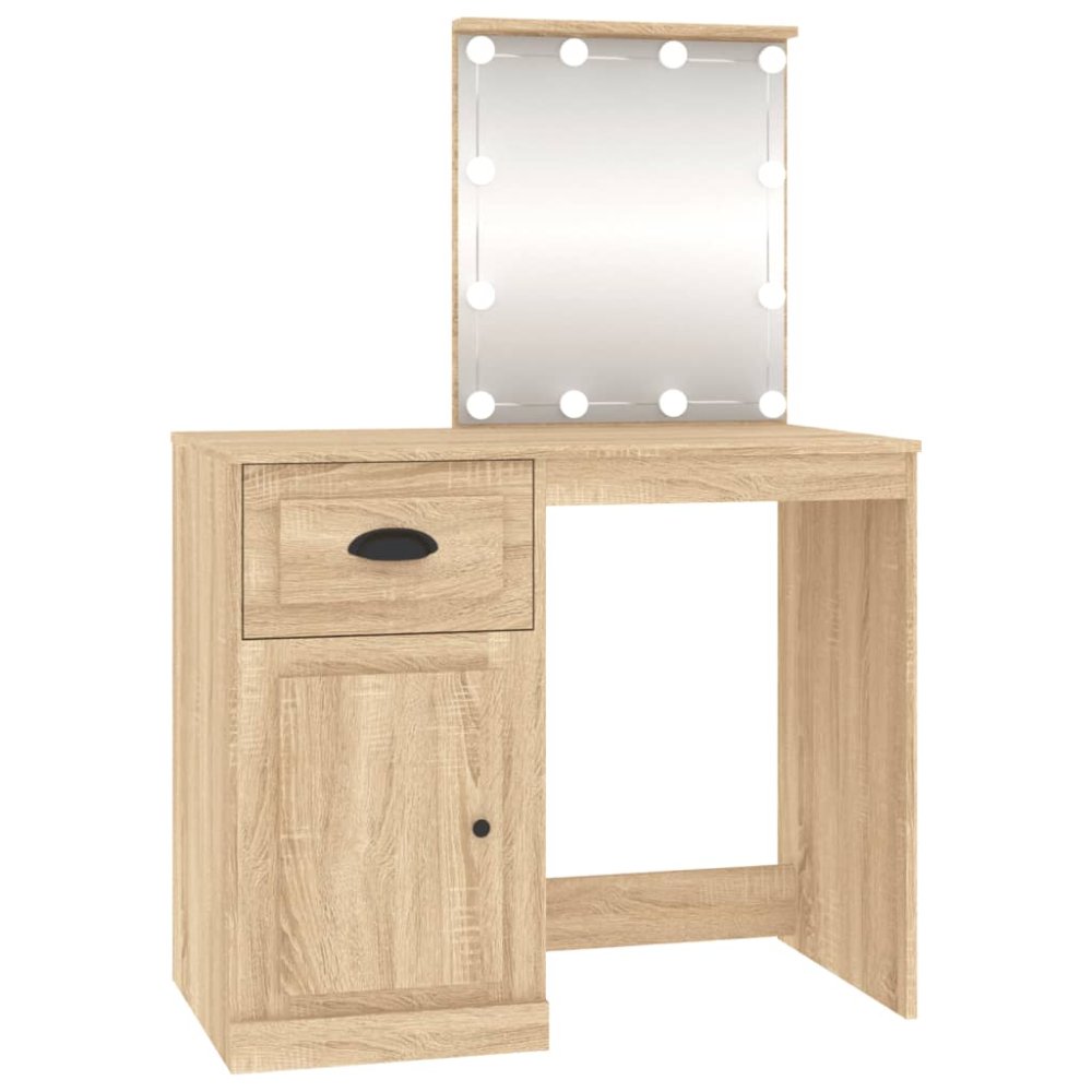 Vidaxl Toaletný stolík s LED dub sonoma 90x50x132,5 cm sprac. drevo