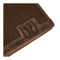 PAOLO PERUZZI Pánska hnedá kožená plátenná peňaženka rfid