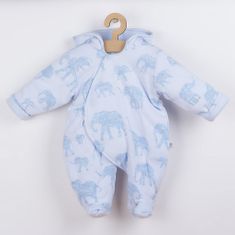 BABY SERVICE Zateplená dojčenská kombinéza s kapucňou Slony modrá 68 (4-6m) Modrá