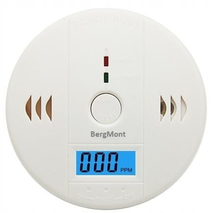 BergMont Detektor oxidu uhelnatého, CO plyn senzor, LCD displej 85dB alarm, 3xAA batérie