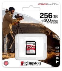 Kingston pamäťová karta 256GB Canvas React Plus SDXC UHS-II 300R/260W U3 V90 pre Full HD/4K/8K