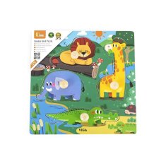 Viga Detské drevené puzzle s úchytmi Divoké zvieratá 4 ks