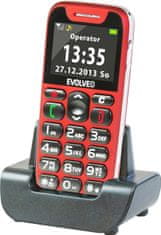 Evolveo EasyPhone, mobilní telefon pro seniory s nabíjecím stojánkem (červená barva)