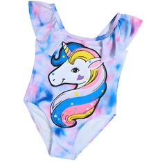 Unicorn Detské jednodielne plavky s volánom veľkosť 86/92 - Rainbow Unicorn