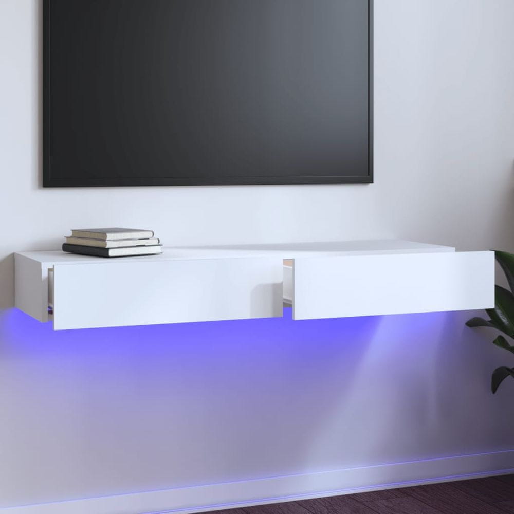 Vidaxl TV skrinka s LED svetlami biela 120x35x15,5 cm