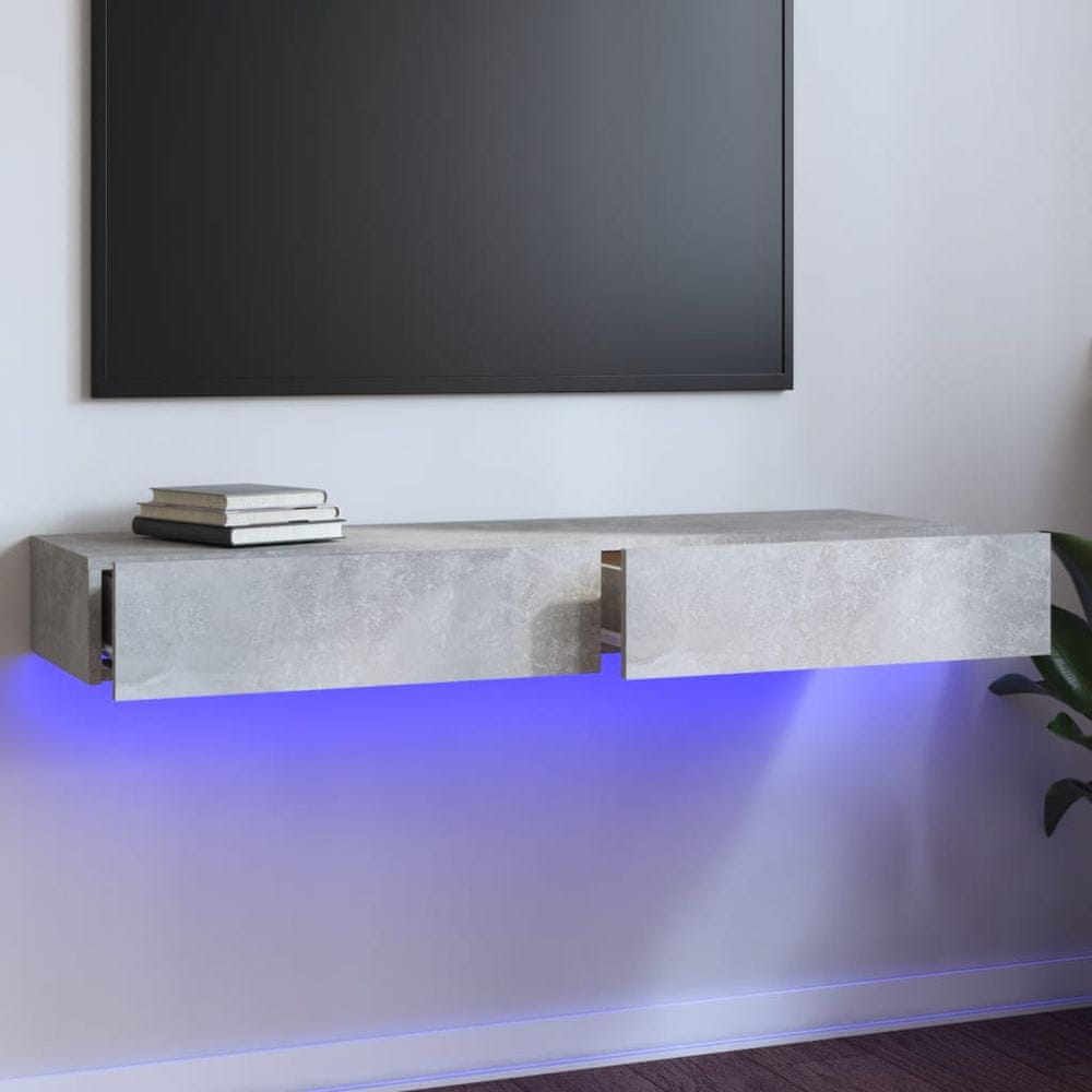Vidaxl TV skrinka s LED svetlami betónovosivá 120x35x15,5 cm