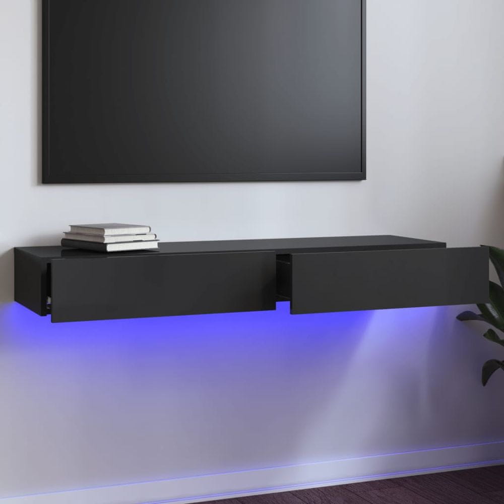 Vidaxl TV skrinka s LED svetlami lesklá sivá 120x35x15,5 cm