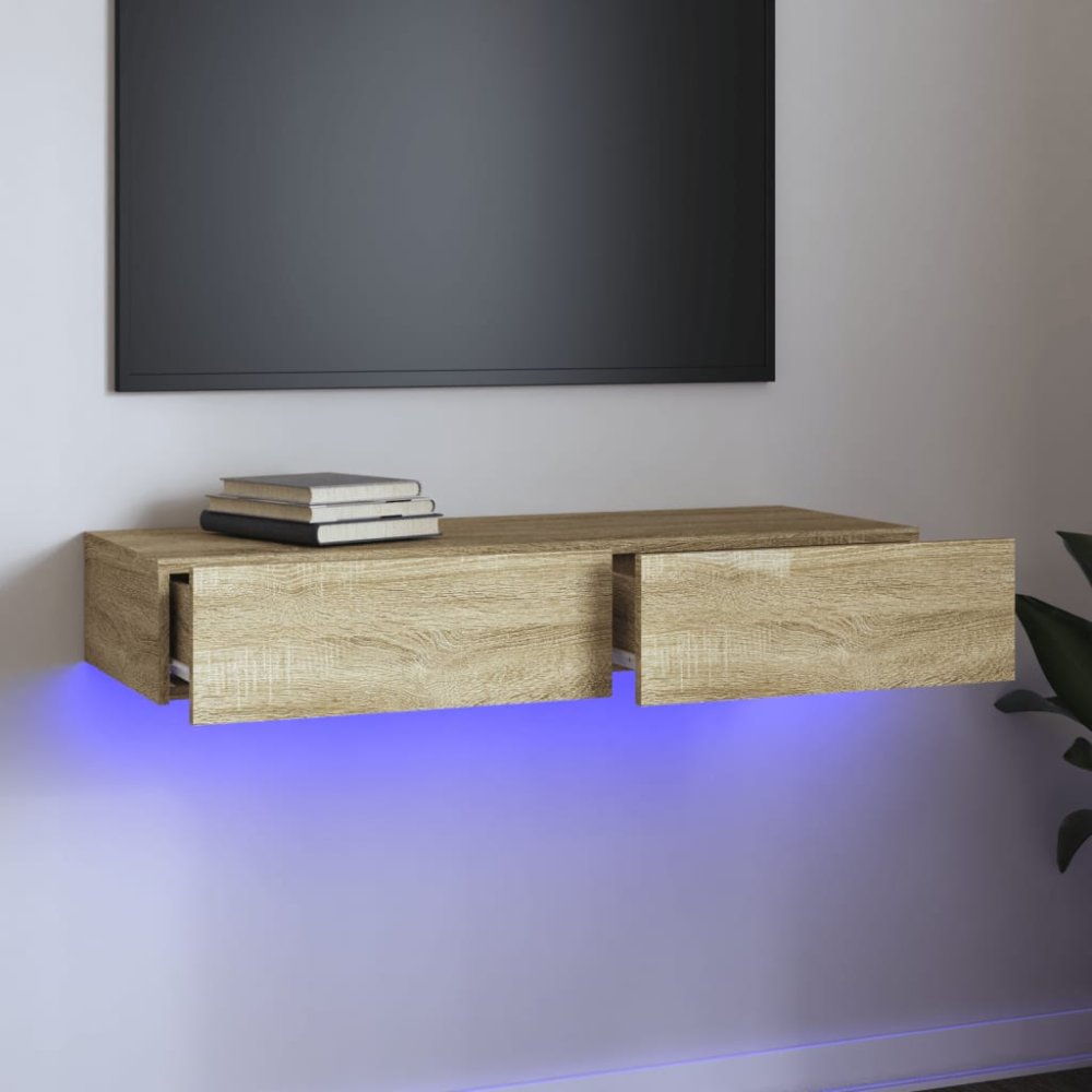Vidaxl TV skrinka s LED svetlami dub sonoma 90x35x15,5 cm