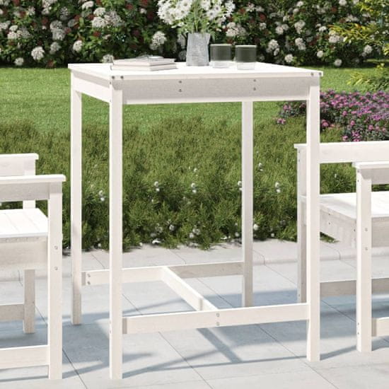 Vidaxl Záhradný stolík biely 82,5x82,5x110 cm borovicový masív