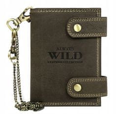 Always Wild Módna Kožená peňaženka na výšku s retiazkou a prackami, hnedá