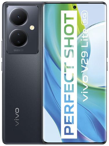 VIVO V29 Lite 5G, 8GB/128GB, výkonný inteligentný telefón moderný mobilný dotykový telefón smartphone AMOLED displej Bluetooth 5.1 technológia wifi dual sim micro čítačka odtlačkov rýchlonabíjanie flashcharge 44W 5G pripojenie podpora 5G sieť mobilné inteligentné 64mpx fotoaparát natáčanie videa v 4k rozlíšení technológia NFC Android výkonná batéria Qualcomm Snapdragon 695 5G optická stabilizácia obrazu