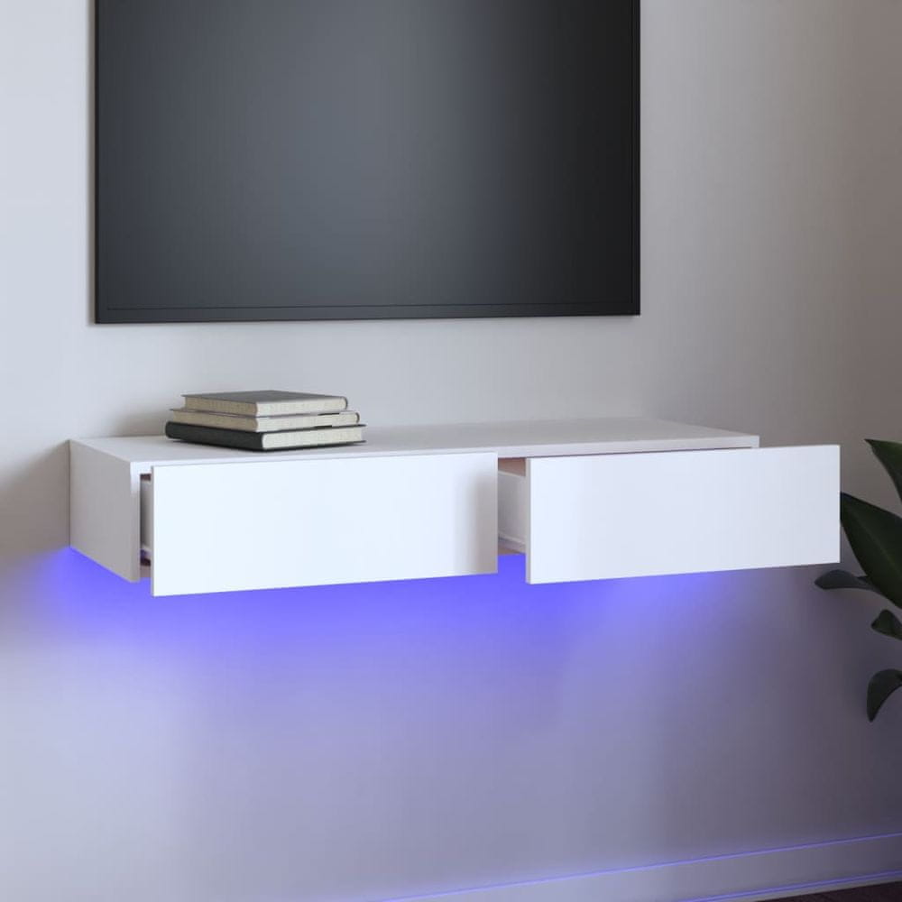 Vidaxl TV skrinka s LED svetlami biela 90x35x15,5 cm