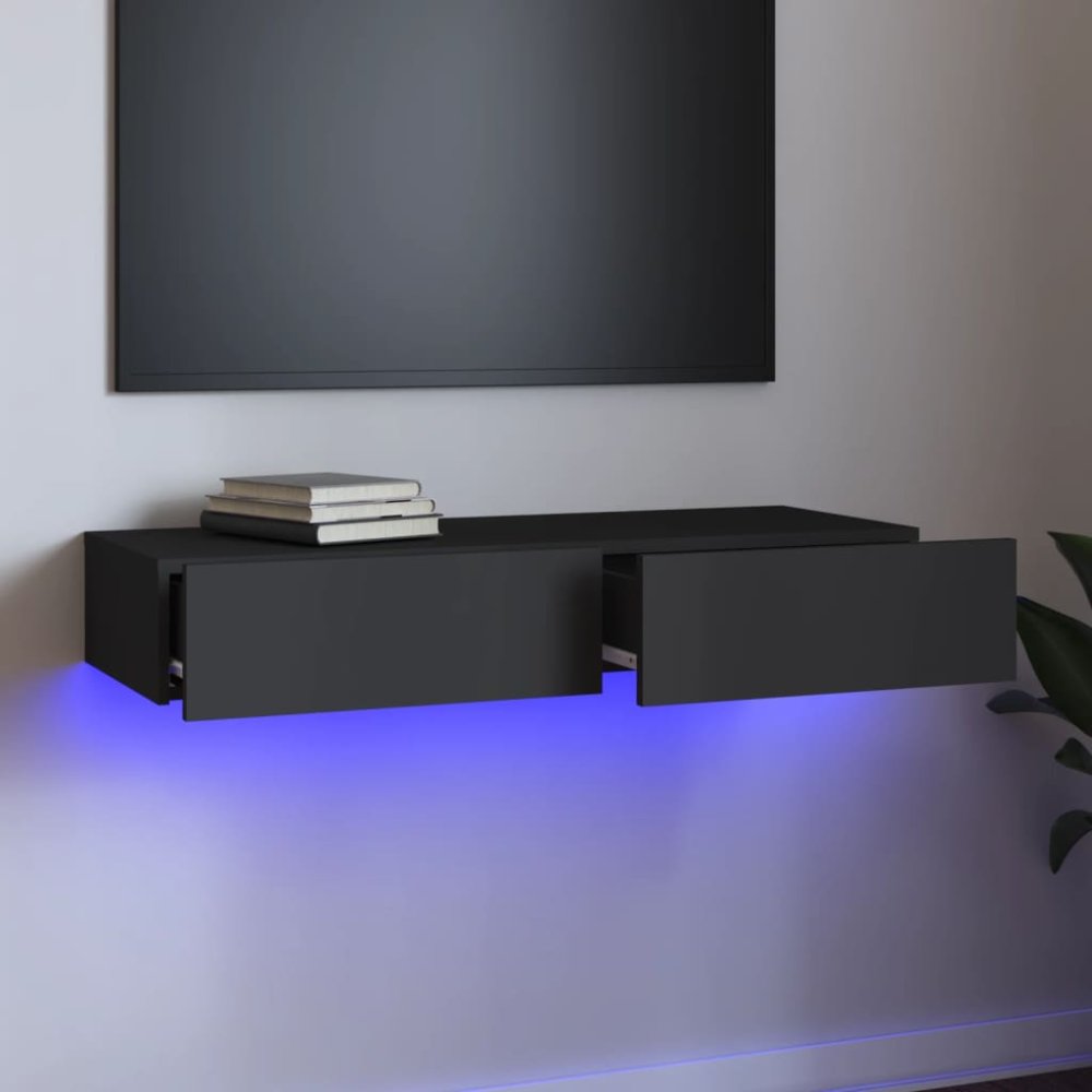 Vidaxl TV skrinka s LED svetlami sivá 90x35x15,5 cm
