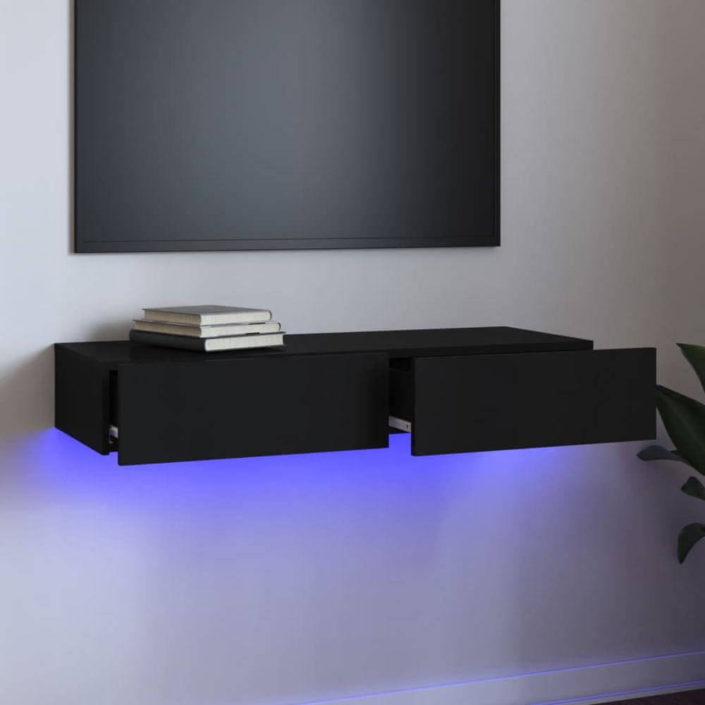 Vidaxl TV skrinka s LED svetlami čierna 90x35x15,5 cm
