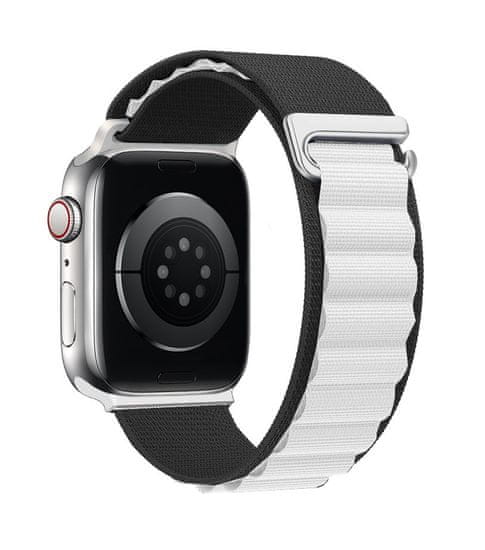 TopQ Textilný remienok Wavy pre Apple Watch 42-44-45-49 mm čierno-biely 95884