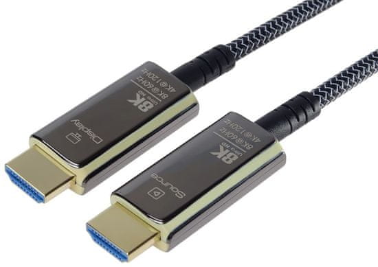 PremiumCord optický fiber kábel, Ultra High Speed HDMI 2.1, 8K@60Hz, zlacené, opletený, 5m