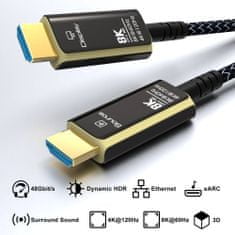 PremiumCord optický fiber kábel, Ultra High Speed HDMI 2.1, 8K@60Hz, zlacené, opletený, 20m