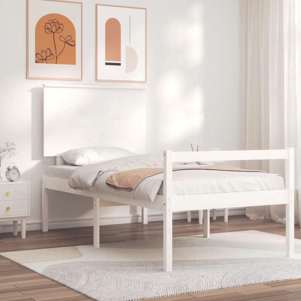 Vidaxl Rám postele s čelom biely 100x200 cm masívne drevo
