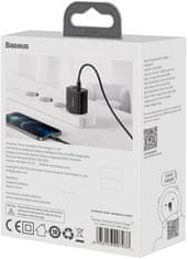 BASEUS síťová nabíječka, USB-C, USB-A, 20W, čierna