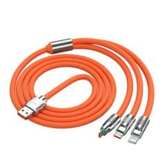 Netscroll Všestranný nabíjací kábel, multifunkčný 3-v-1 rýchly nabíjací kábel s USB-C, Micro USB a Lightning konektormi, 1.2m, LED indikátor, pre iPhone alebo Android, skvelý na cestovanie, FlexCharger