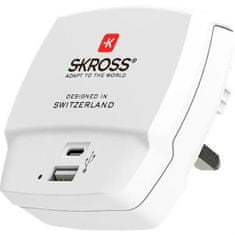 Skross síťová nabíječka, USB-A, USB-C, 5,4A, UK, biela