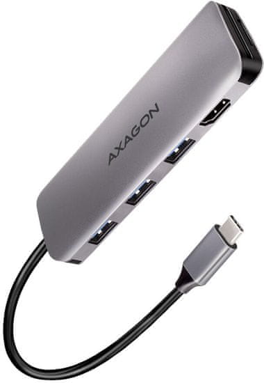 AXAGON multifunkční HUB 6v1 USB 3.2 Gen 1, 3x USB-A, HDMI, SD/microSD, PD 100W, kábel USB-C 20cm