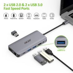 Acer dokovací stanice USB-C 12v1, 2 x USB3.2, 2 x USB2.0, SD/TF, 2 x HDMI, DP, RJ45, jack, PD 60W