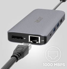 Acer dokovací stanice USB-C 12v1, 2 x USB3.2, 2 x USB2.0, SD/TF, 2 x HDMI, DP, RJ45, jack, PD 60W