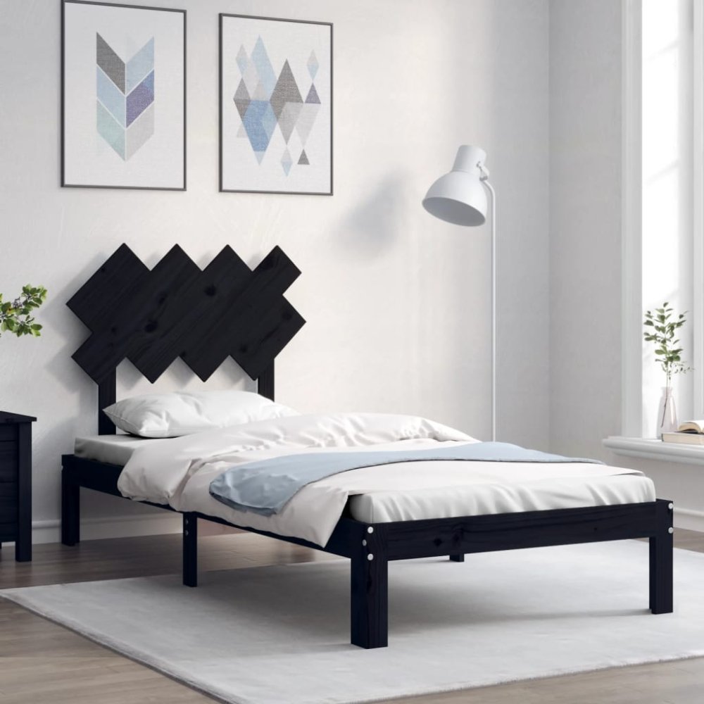 Petromila vidaXL Rám postele s čelom čierny 90x200 cm masívne drevo
